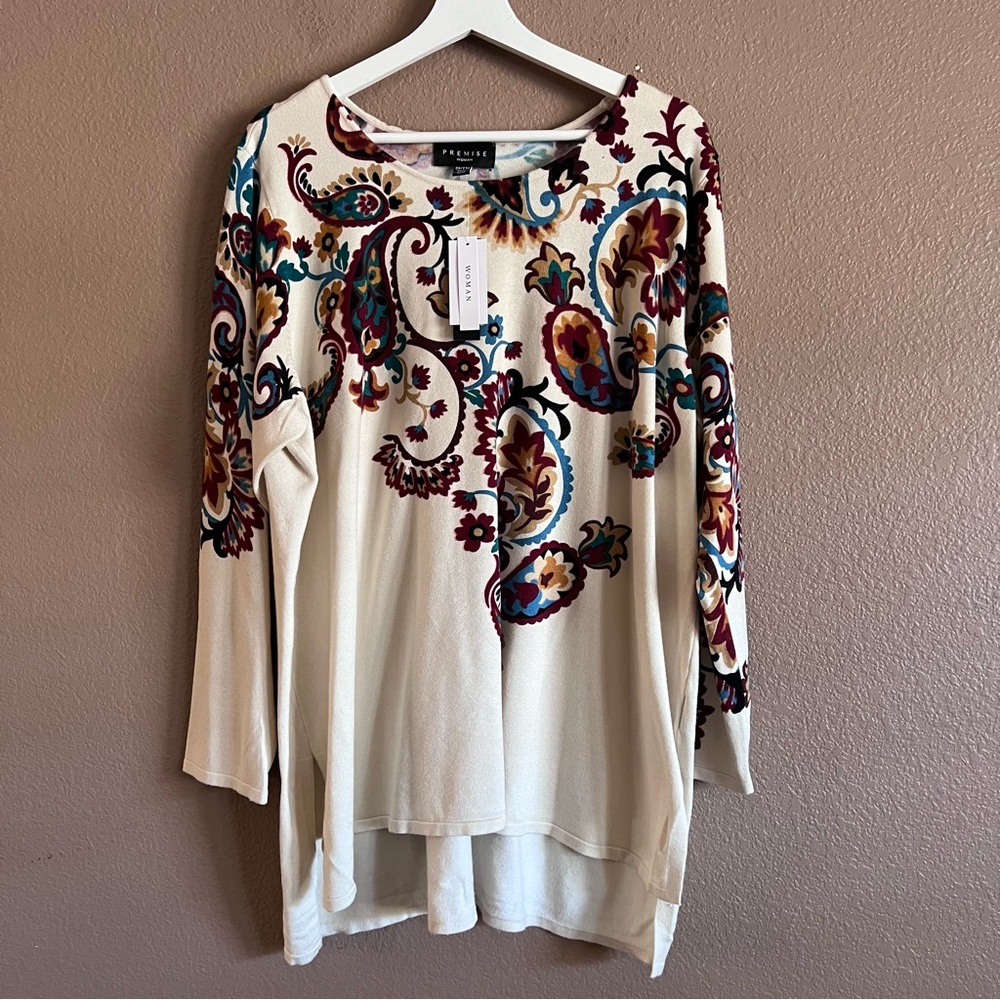 Premise Women's Cream Paisley Knit Top Size 2X NWT